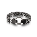 Men's titanium steel bracelet with three-row scale pattern and large spring clasp - Silver Black V-Shape Braid Style (KB126990-KFC)