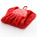 Detail of red dress-shaped hanging towel in coral fleece with apple pattern print - Red