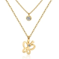 Double-layered gold stainless steel necklace with butterfly and rhinestone pendant - Butterfly/Gold
