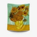 Vertical wall tapestry featuring Vincent Van Gogh's Sunflowers on white background - Gt110123