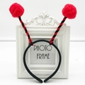 Cute black insect headband with red pom-poms and spiral feelers for cosplay parties - Red (No Pom Pom)