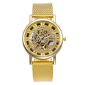 Modieus gouden skeleton herenhorloge met roestvrijstalen mesh horlogeband voor heren - Goud
