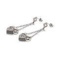 Zilveren titanium stalen oorbellen met holle kruisjes en hangers met kleine steentjes - Zilver (Staal)