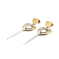 Boucles d'oreilles pendantes longues en acier inoxydable au design de cœur bicolore or et argent - Or & Acier (KE88420-KFC)