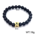 8mm black lava stone and matte onyx beaded bracelet with gold cube initial A - M / Gold