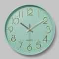 12-inch silent mint green plastic wall clock with 3D gold numbers and quartz movement - Mint Green with Gold Numerals