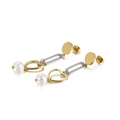 Elegantes pendientes largos de corazón y perla en acero inoxidable dorado y plateado chic - Oro y Plata (KE88437-KFC)