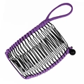 Detail of flexible black wire hair comb with purple elastic bands and round bead closure - 20 Teeth / Purple