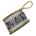 Banana hair clip with black metal coils, beige woven trim and a white pearl accent - 20 Teeth / Yellow