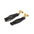 Golden heart stud earrings with black mesh chain tassel fringe in a modern chic style - Gold Black (KE87646-KFC)