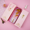 24K gold foil rose set with elegant pink gift box and matching carrier bag for Valentine Gift - Pink Box + Gold Rose + Handbag