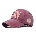 Vintage burgundy washed cotton baseball cap with US flag patch and USA embroidery - Adjustable / Washed Wine Red