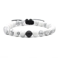 Pulsera ajustable de 8mm de pino blanco y ojo de tigre negro con cordón tejido - 6322b