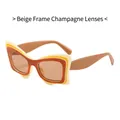 Lunettes de soleil papillon surdimensionnées avec monture beige étagée et verres champagne - Monture Beige Verres Champagne