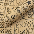 Vintage kraft paper gift wrap roll with black Merry Christmas and Happy New Year patterns - Style 7 (Black Holiday Text) / 50x70cm