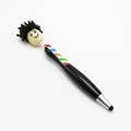 Cartoon stylus pen with black fluffy doll head and colorful rainbow tie clip design - Black