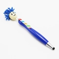 Blue cartoon mop head stylus pen with plush hair screen cleaner and rainbow clip - Blue
