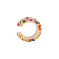 Fashionable C-shaped rose gold ear cuff with colorful rhinestones on white background - Single Piece / Colorful