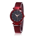 Orologio da donna bordeaux cielo stellato con quadrante di diamanti e cinturino milanese - Rosso