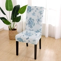 Fodera per sedia elastica con eleganti motivi floreali blu per sedie da pranzo schienale alto - Mimosa