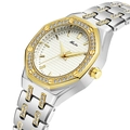 Luxury women's quartz watch with gold octagonal diamond bezel and two-tone metal strap - Two-tone (Gold & Silver)
