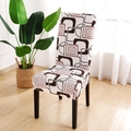 Elastic chair cover with brown and white geometric patterns for dining and office chairs - Plaid