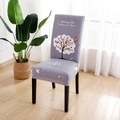 Stretch chair cover in grey-purple color with white tree and bird patterns for home decor - Childhood