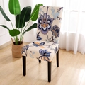 Stretch dining chair cover with purple mandala floral pattern on cream fabric - Poppy