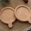 Set of two round wooden coasters with small handles made of natural solid beech wood - Beech Wood with Handle 9.2cm
