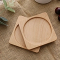Square solid wood coasters with round groove, natural wood grain finish, set of 2 - Beech Wood Square with Round Groove 8.8cm