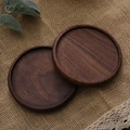 Set of two round walnut wood coasters with natural grain and recessed edges - Black Walnut Round Grooved 8.8cm