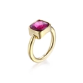 Gouden titanium stalen ring met een levendige vierkante roze zirkoon edelsteen in minimalistische stijl - US 9 / Roze (KR82558-K)