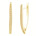 Elegant gold-plated V-shaped long earrings with shimmering white cubic zirconia stones - Gold Plated