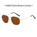 Classic gold frame sunglasses with brown rectangular lenses and a minimalist design - Gold Frame Tea Lens