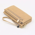 Lange beige PU-leren portemonnee met dubbele rits en afneembare polsband detailopname - Lang Gematteerd Leer / Off-wit