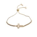 Dettaglio del bracciale a croce oro regolabile con zirconi e chiusura a scorrimento - B0103+Catena a Scatola di Perline
