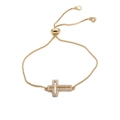 Bracciale dorato regolabile con ciondolo a croce in zirconi e intarsio centrale in conchiglia - B0103+Catena a Scatola