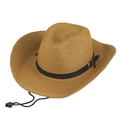 Cappello da cowboy in paglia marrone con fascia in pelle nera e laccetto regolabile - 57-59cm / Cachi