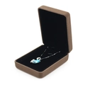 Écrin à bijoux en velours marron foncé avec doublure noire et collier cygne bleu - Brun Plat - Grande Boîte à Pendentif / Boîte Enveloppée de Velours Métallique