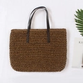 Sac fourre-tout en paille tressée marron foncé avec anses en similicuir pour la plage - Brun Foncé