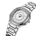 Vue détaillée de la montre Miss Fox argentée avec lunette en diamant et cadran argent - Argenté