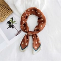 Polka dot silk scarf in caramel brown and white with geometric border detail - Caramel Polka Dot
