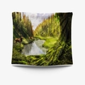 Nordic tapestry featuring a lush forest landscape with deer and stream over white backdrop - Gt110129 / 73X95CM (Brushed Fabric)