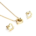 Golden heart pendant necklace and earrings set with delicate bow details on white background - Gold (KS127560-KFC)