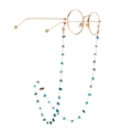 Golden round frame glasses with handmade natural turquoise stone beaded chain accessory - Gold Chain with Blue-Green Stone (GL996)