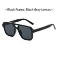 Gafas de sol cuadradas negras modernas con lentes grises y diseño de doble puente - Montura Negra Lentes Gris Negro