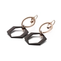 Créoles en or rose avec pendentifs hexagonaux noirs dans un style géométrique moderne - Or rose Noir