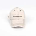 Detail of minimalist beige baseball cap featuring black contrast stitching and embroidery - Adjustable / Off-white