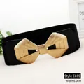 Women's 6.0cm wide black elastic belt featuring a golden textured geometric buckle EL69 - EL69