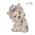 Yorkshire Terrier temporary tattoo sticker CC-015 with pink bow for kids - Yorkshire Terrier With Bow (CC-015)